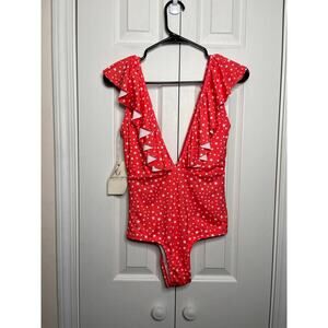 NEW VerdeLimon Swimwear One Piece Swimsuit Size Small Stars Ruffles Red